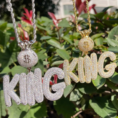 Rope Chain Money Bag Iced Out Zirconia Name Necklace