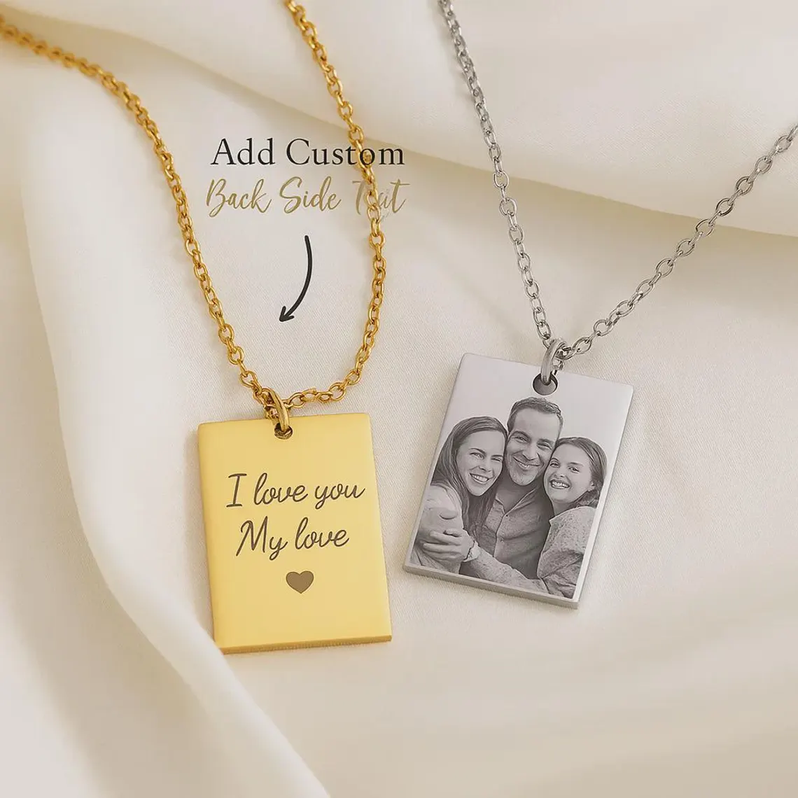 Custom Picture Photo Engraved Necklace with Back Text