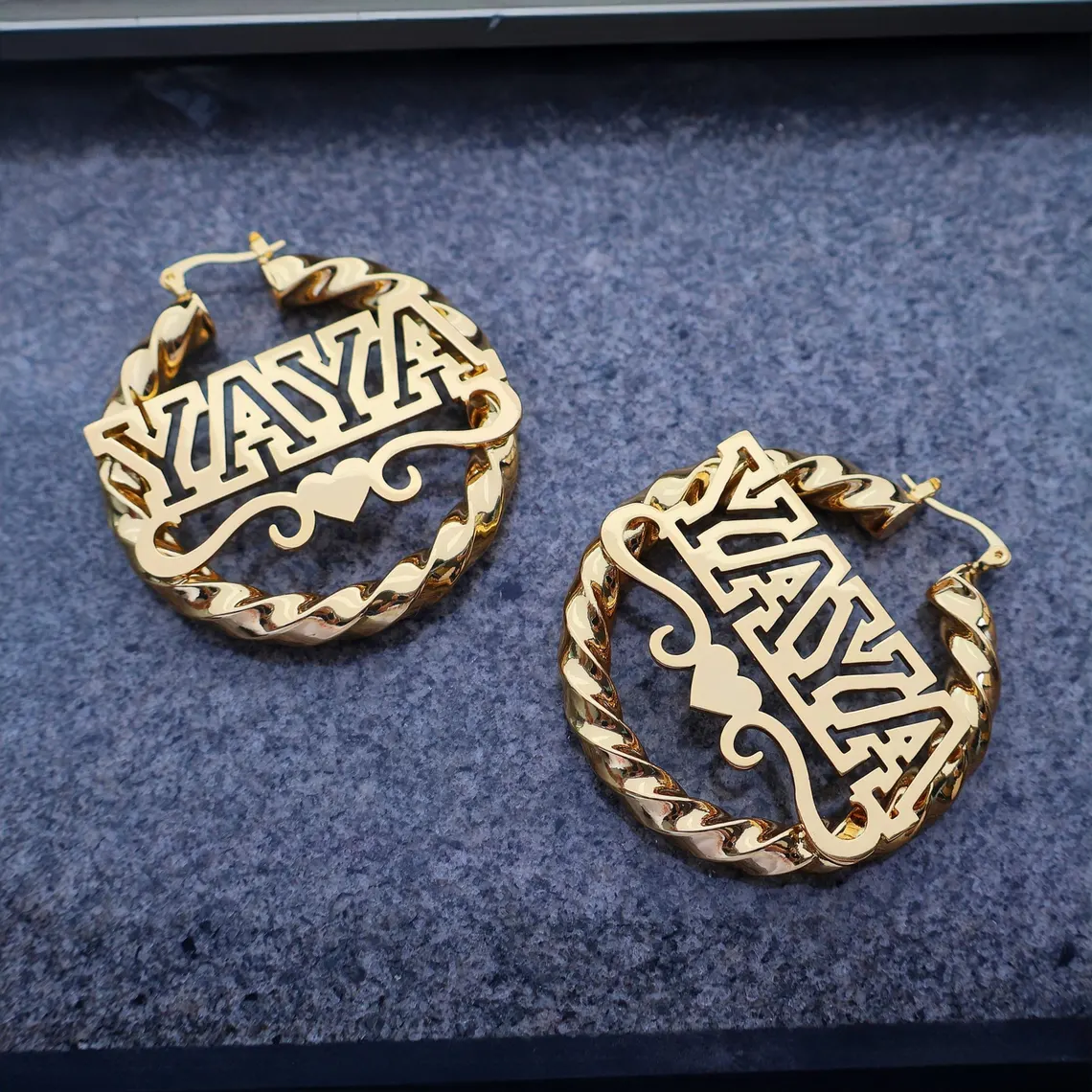 Hollow Letter Heart Name Personalized Twist Hoop Earrings