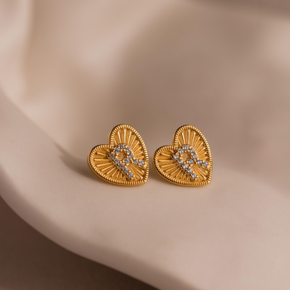 Personalized Heart Stud Earrings with Zirconia Initial