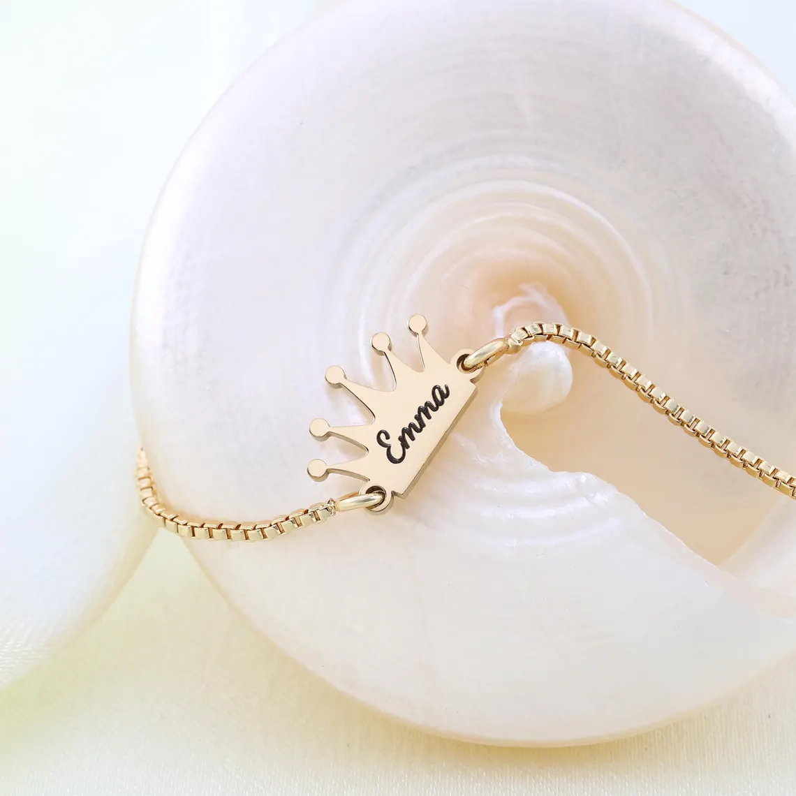Box Chain Personalized Crown Engraved Name Bracelet Gift For Kids