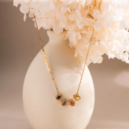 Personalized Name Birthstones Necklace Gifts For Mom