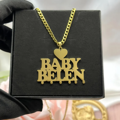 Custom Double Names Necklace With Crown Heart Gold Plated