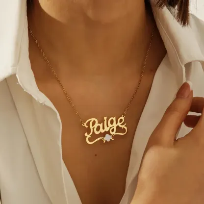 Custom Gold Plated Clover Charm Color Name Necklace