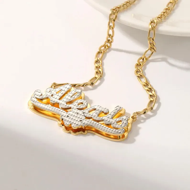Gold Plated Double Layer Clover Pendant Name Necklace