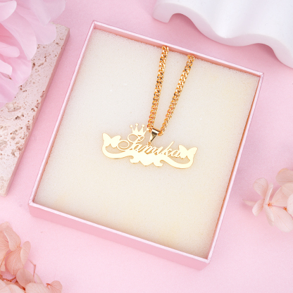 Butterfly Crown Two Hearts Necklace Personalized Custom Name Necklace 
