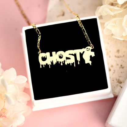 Ghost Gold Plated Personalized Name Necklace Halloween Gift