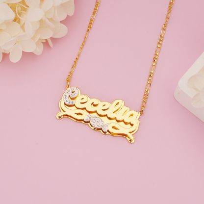 Double Layer Two Tone Candy Nameplate Personalized Custom Name Necklace 