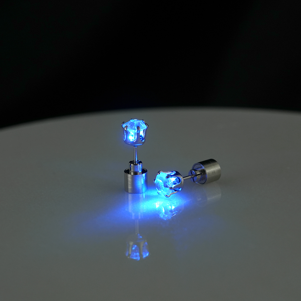 LED Blinking Clear Round CZ Stud Earrings Luminous Earrings 