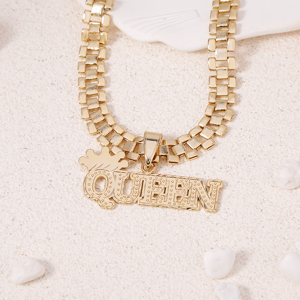RX Chain Personalized Crown Nameplate Pendant Detachable Chain Name Necklace