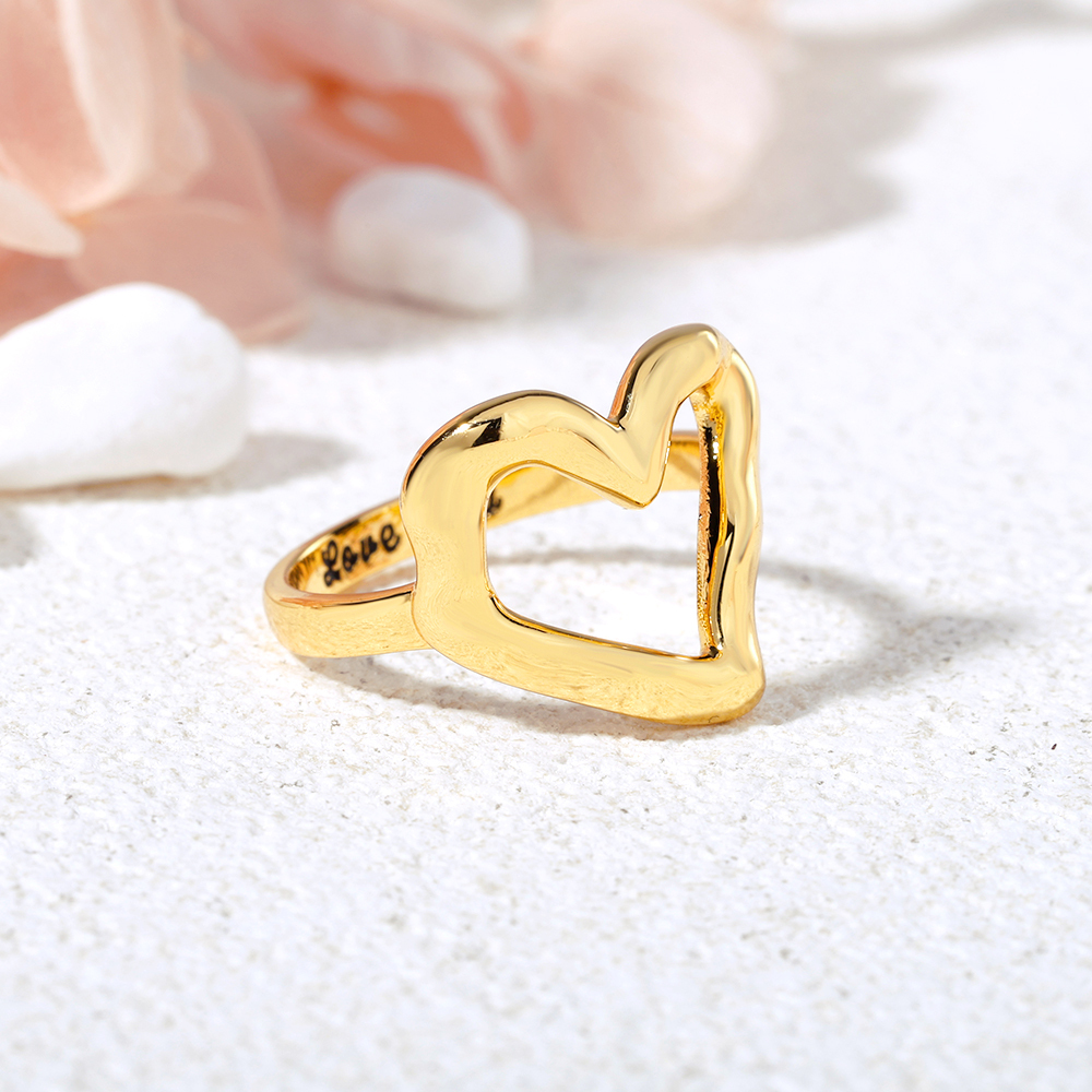 Gold Plated Heart Chunky Ring Personalized Engraved Ring