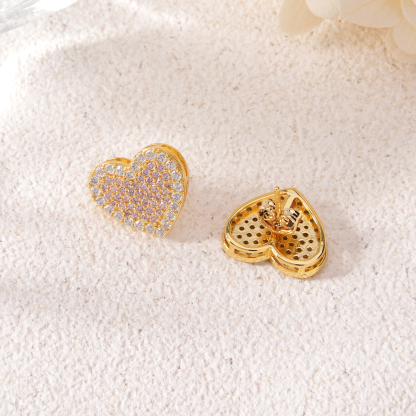 RX Style Heart Iced Out Pendant Necklace Ring And Stud Earrings 3 Piece Set 