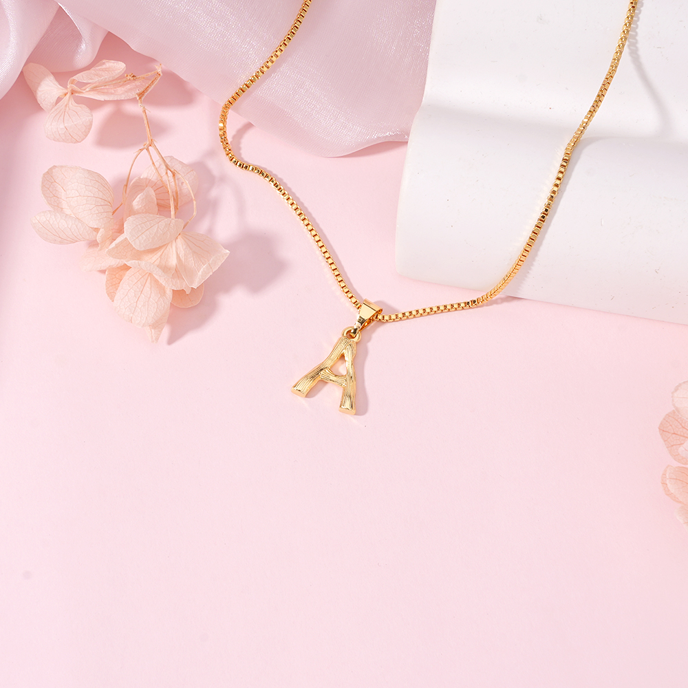 Gold Plated Bamboo Letter Necklace Personalized Initial Necklace