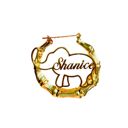 Bamboo Elephant Hoop Earring Custom Name Earrings