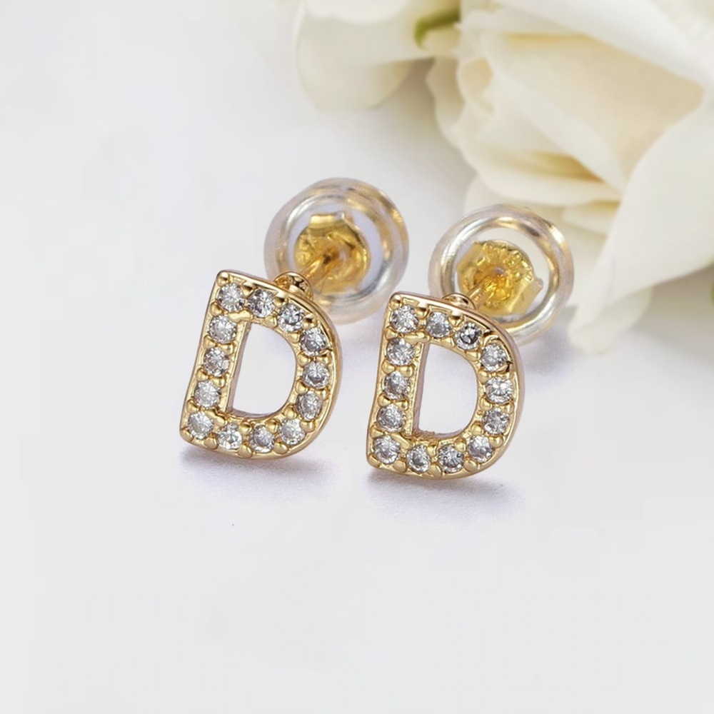 CZ Diamond Letter Stud Earrings Custom Initial Earrings