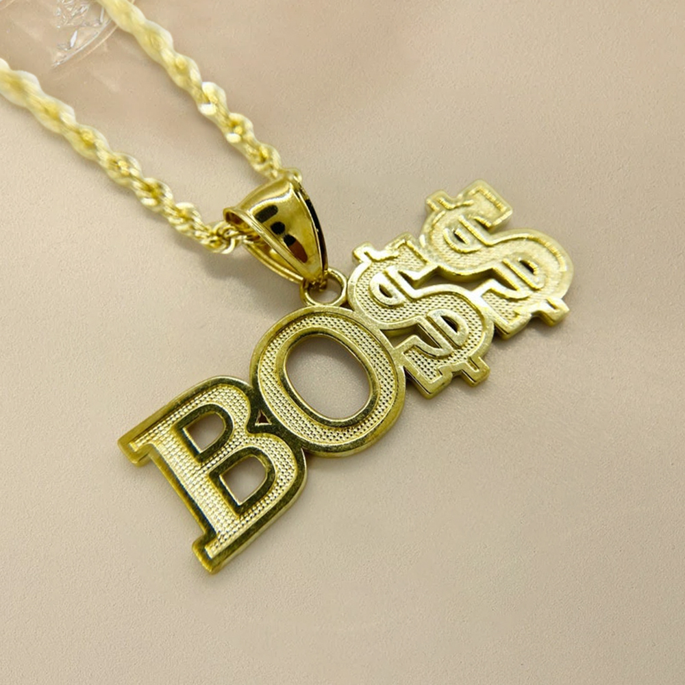 Gold Boss Word Charm Pendant Gold Plated Necklace