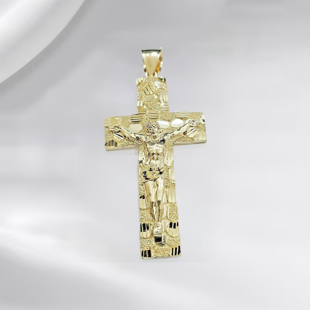 Nugget Jesus Cross Charm Gold Plated Necklace