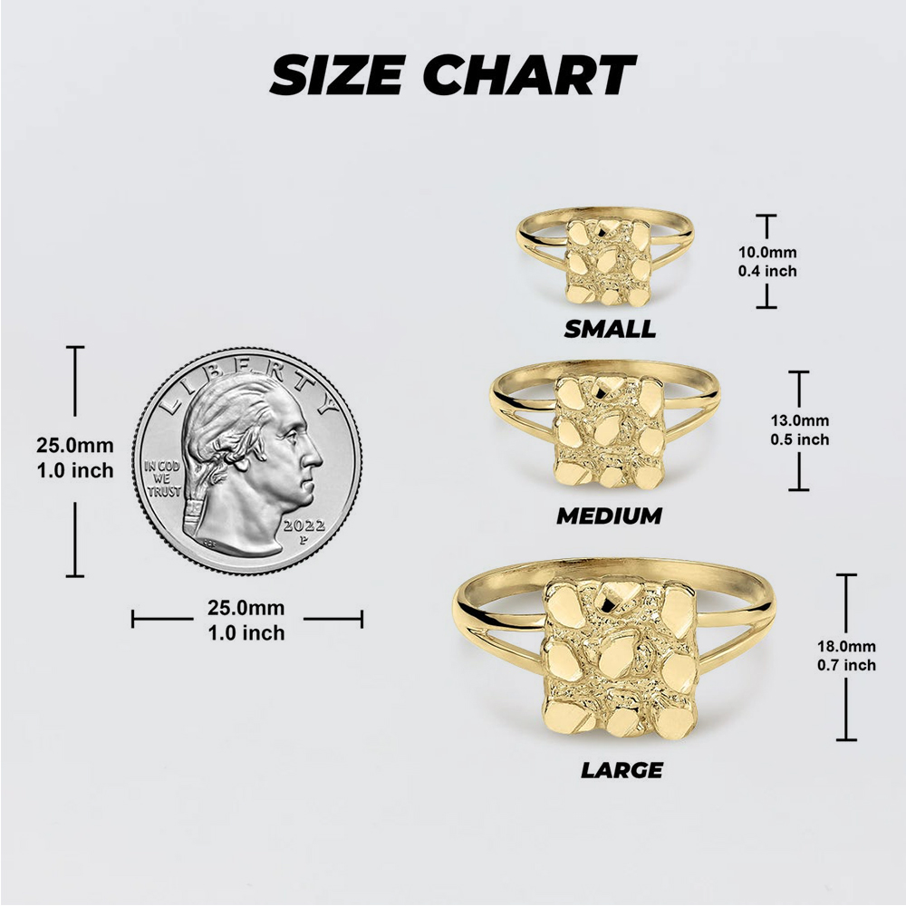 Vintage Nugget Diamond Cut Square Ring Custom Engraved Text