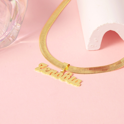 Gold Plated Nameplate Pendant with Snake Chain Personalized Custom Name Necklace
