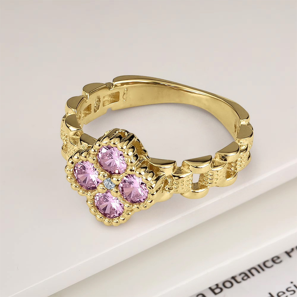 Clove Flower Ring with Beautiful Pink White Zircon