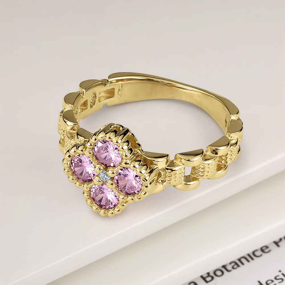 Clove Flower Ring with Beautiful Pink White Zircon