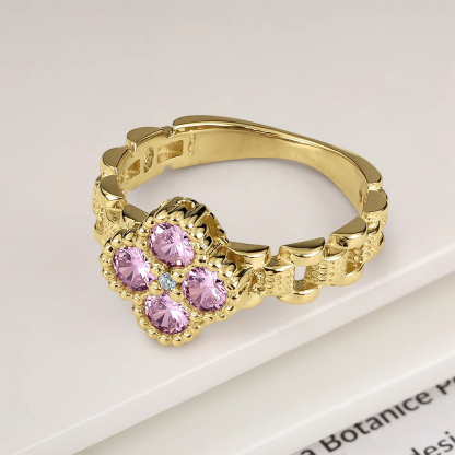 Clove Flower Ring with Beautiful Pink White Zircon