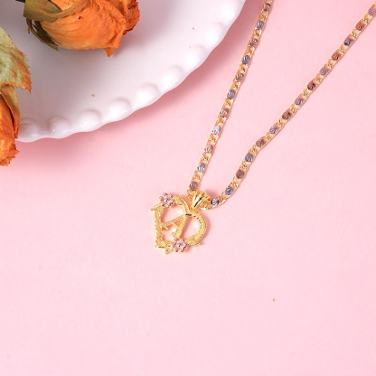 Rose Heart Charm Pendant Custom Initial Necklace