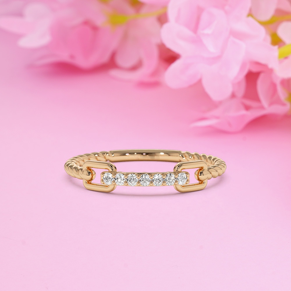 Micro Pave Diamonds Braid Stack Ring With Engraved Text