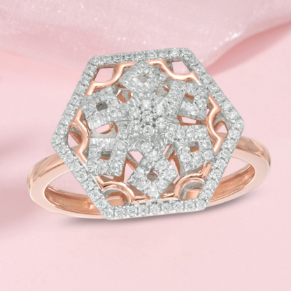 Diamond Hexagonal Snowflake Ring With Engraving