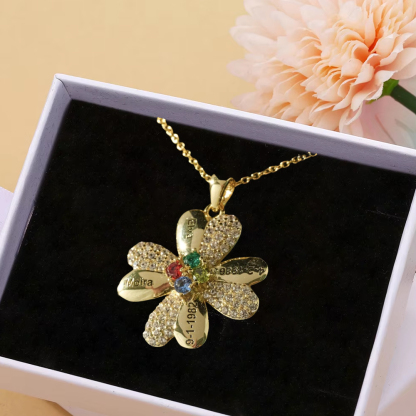 Custom Crystal Birthstone Engraved Pendant Necklace 