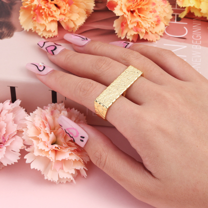 Solid Two Finger Classic Gold Plated Nugget Ring
