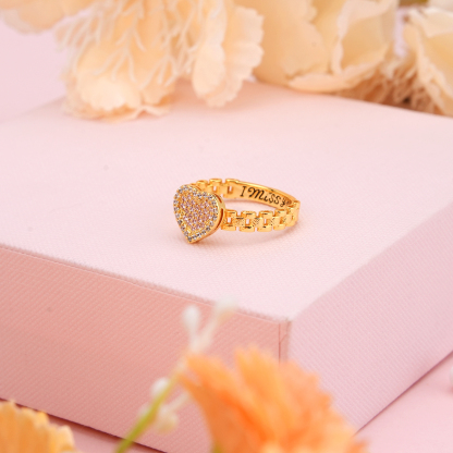 Heart Pink Zirconia Rolex Band Personalized Custom Engraved Ring