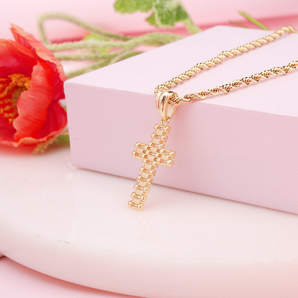 Rolex Style Cross Pendant Neckalce Gold Plated Diamond Cut Gifts For Men