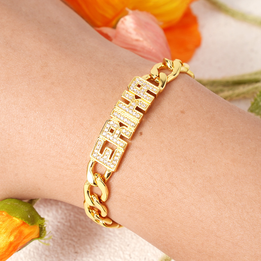 Thick Cuban Link Bracelet Gold Plated Personalized Name Bracelet
