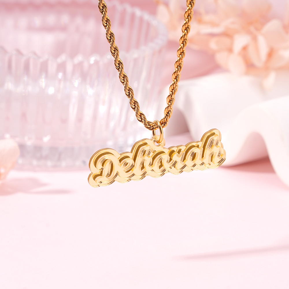 Gold Rope Chain Acrylic Nameplate Personalized Necklace