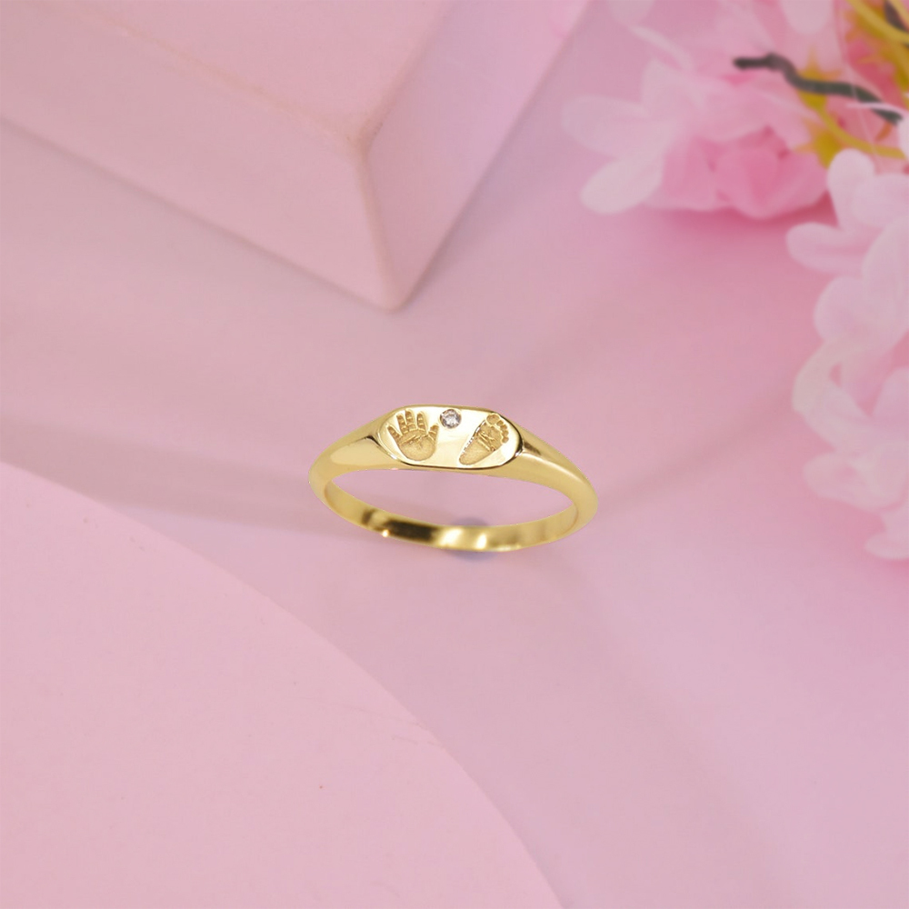 Personalized Baby Feet Ring with Birthstone Memorial Ring