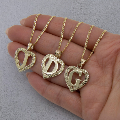 Nugget Heart Initial Letter Pendant Necklace