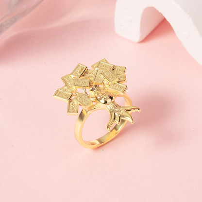 Gold Plated Money Bag Tree Ring Personalized Engraved Ring