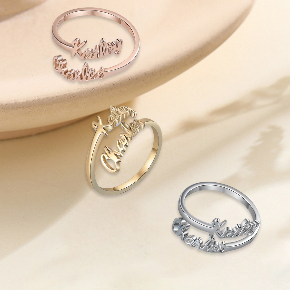 Double Name Ring Custom Gold Plated Ring