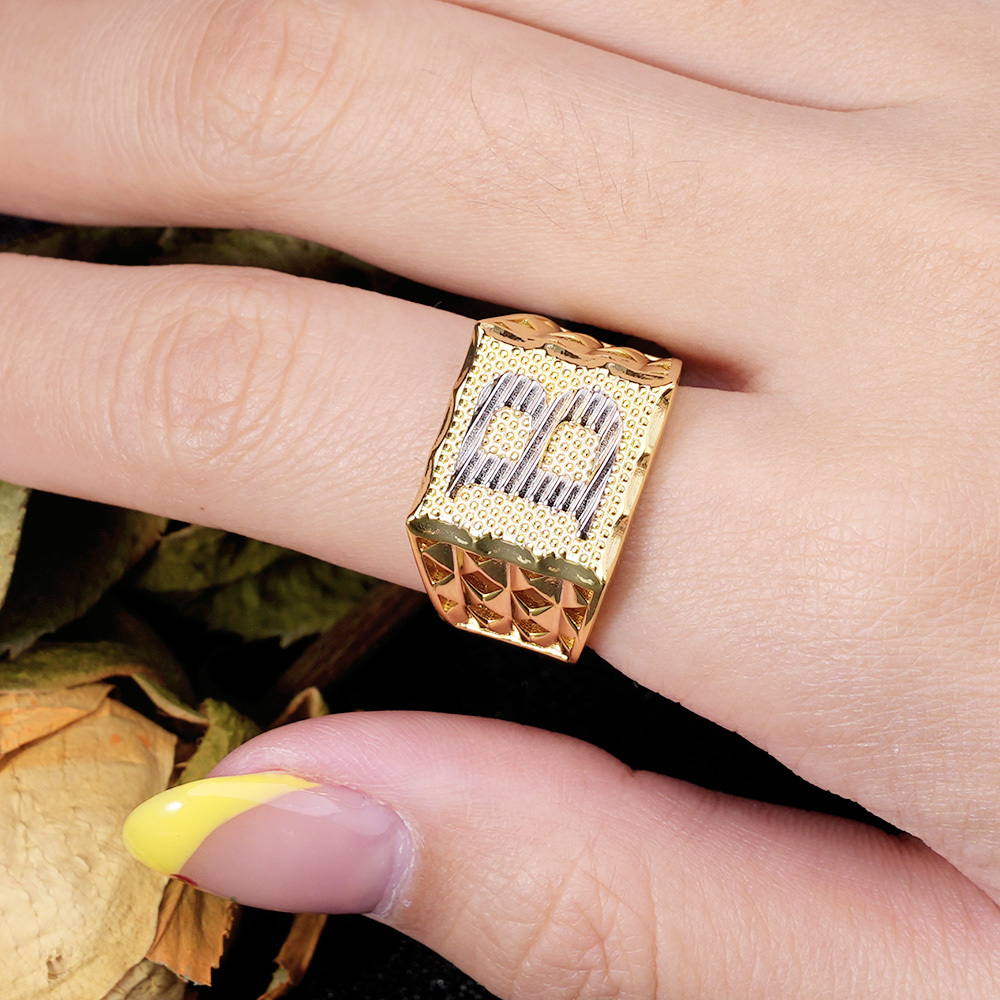 Square Nugget Ring Gold Plated Initial Ring Personalized Letter Ring