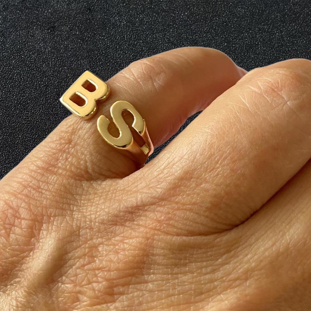Personalized Custom Gold Plated 2 Letters Ring