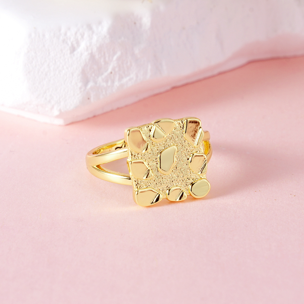 Vintage Nugget Diamond Cut Square Ring Custom Engraved Text