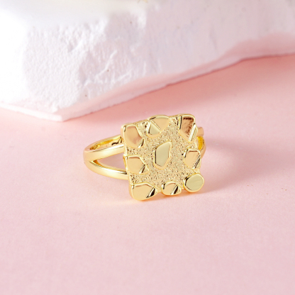 Vintage Nugget Diamond Cut Square Ring Custom Engraved Text