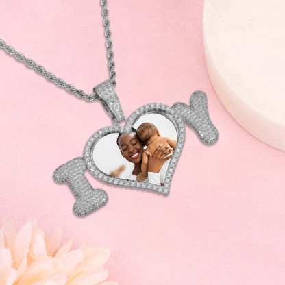 Personalized Sparkling Diamond I Love You Photo Necklace