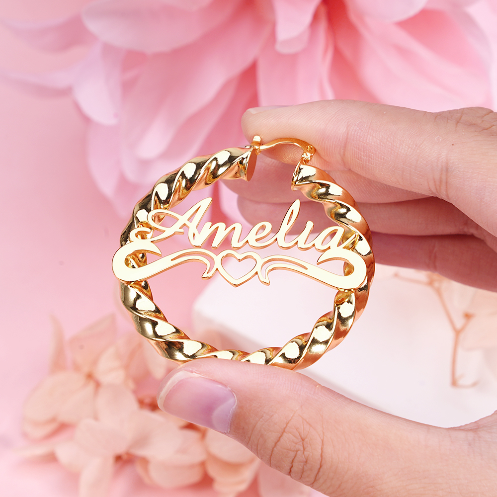 Personalized Custom Heart Gold Plated Hoop Name Earring