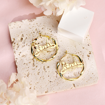30mm Personalized Custom Heart Mini Nameplate Twist Hoop Earrings