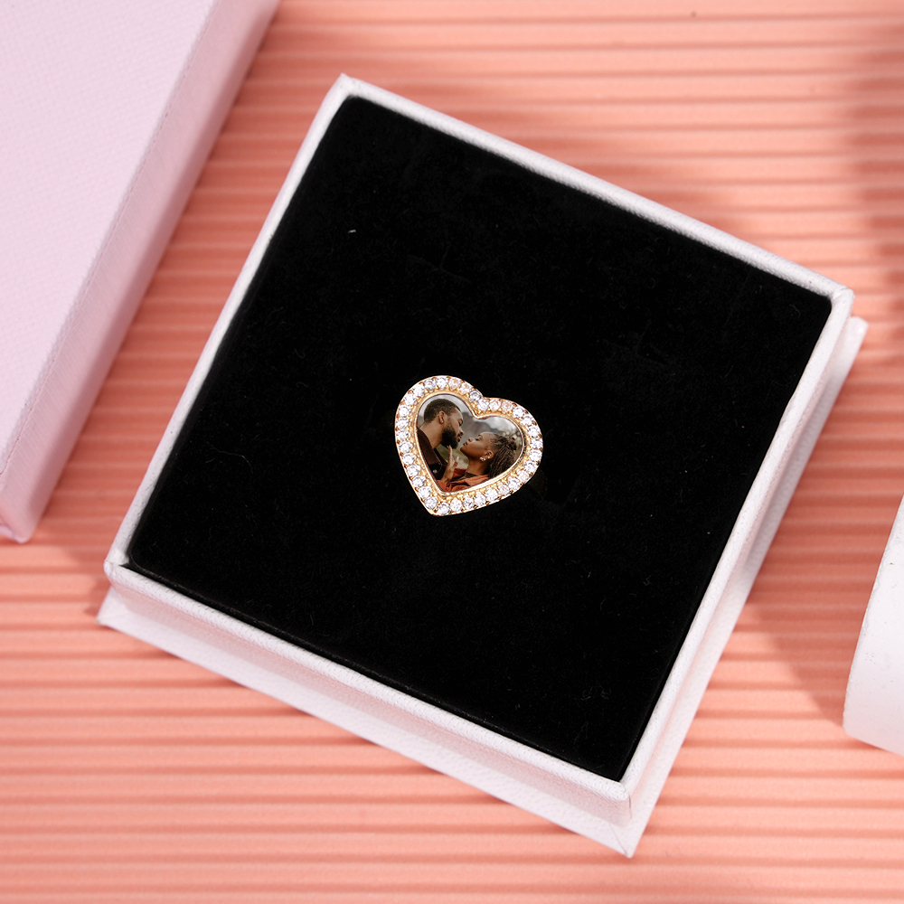 Heart Shaped Photo Gold Plated Personalized Custom Engraved Ring Couple Ring