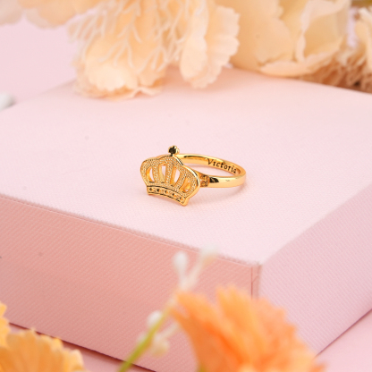 Diamond Cut King Queen Crown Band Ring Personalized Engraved Ring
