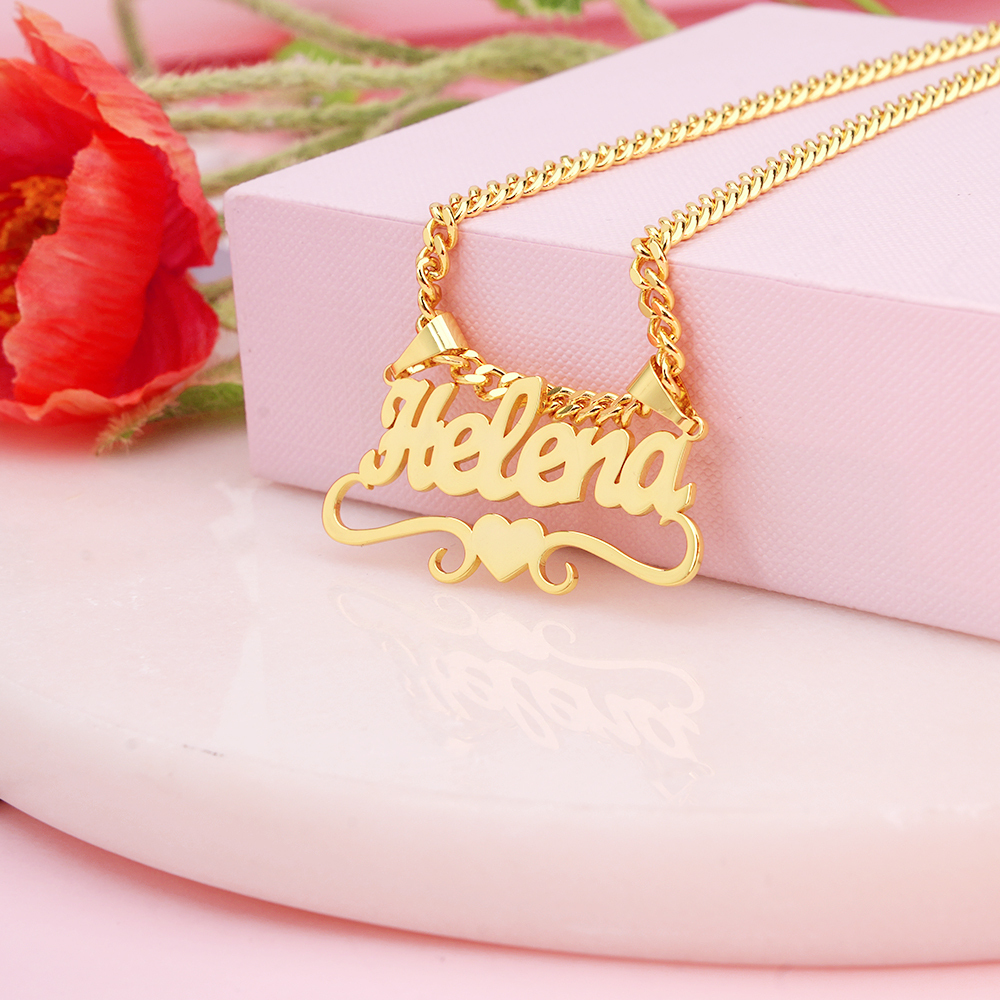 Heart Gothic Cuban Chain Personalized Custom Name Necklace