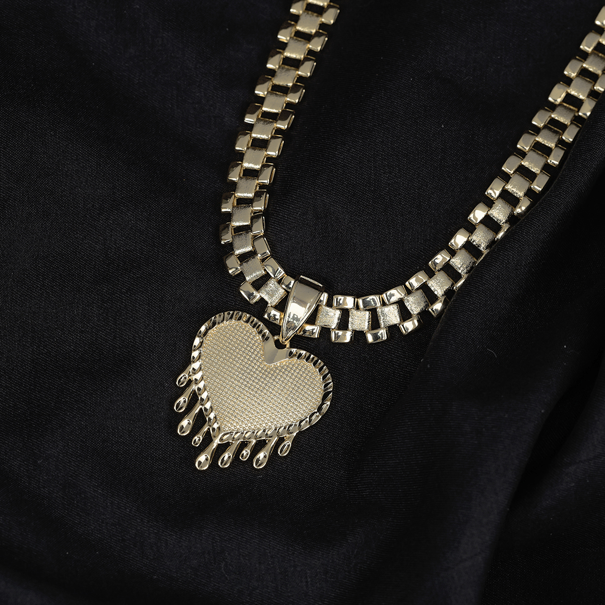 Rolex Chain Dripping Heart Pendant Gold Plated Necklace Watch Band Necklace